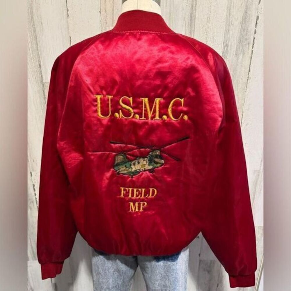 Vintage U.S.M.C. nylon military Bomber Jacket Custom‎ Embroidered Large